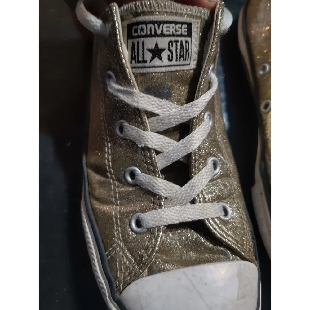 Converse All‎ Star Tennis Shoes Gold Glitter Juniors Size 4 Womens 5.5